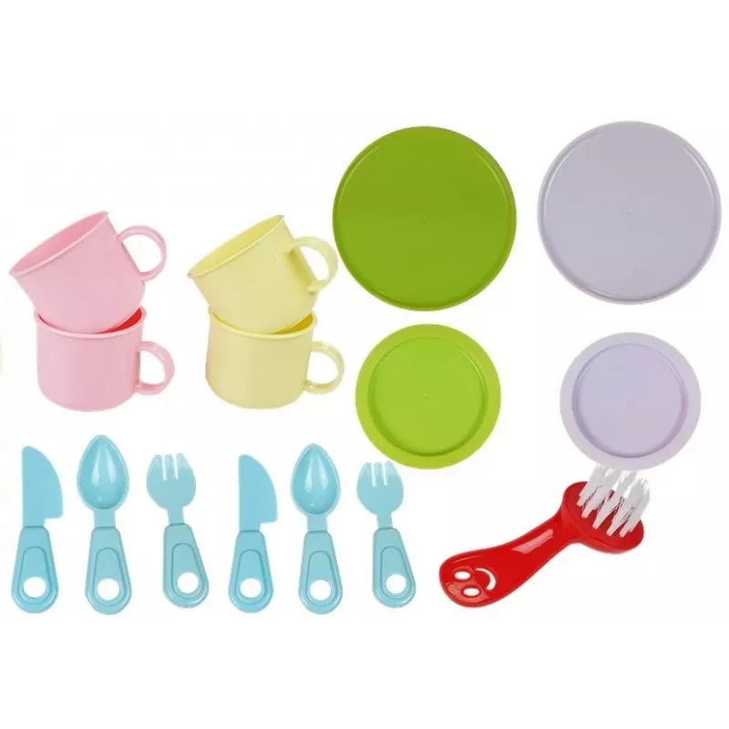 LEAN TOYS kleurrijke wastafel met kraan en vaatwasser met accessoires