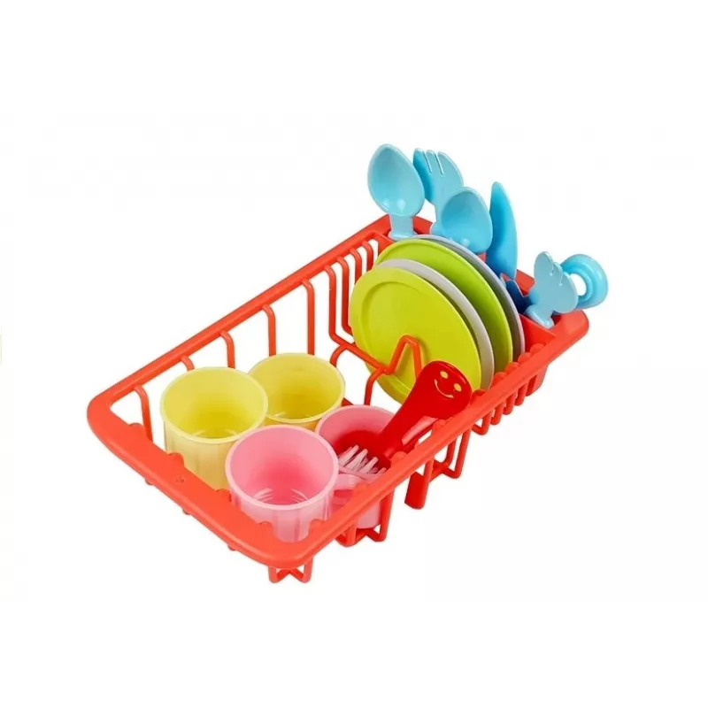 LEAN TOYS kleurrijke wastafel met kraan en vaatwasser met accessoires