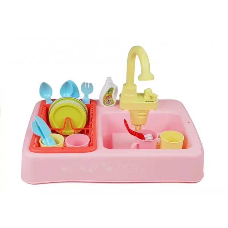 LEAN TOYS kleurrijke wastafel met kraan en vaatwasser met accessoires