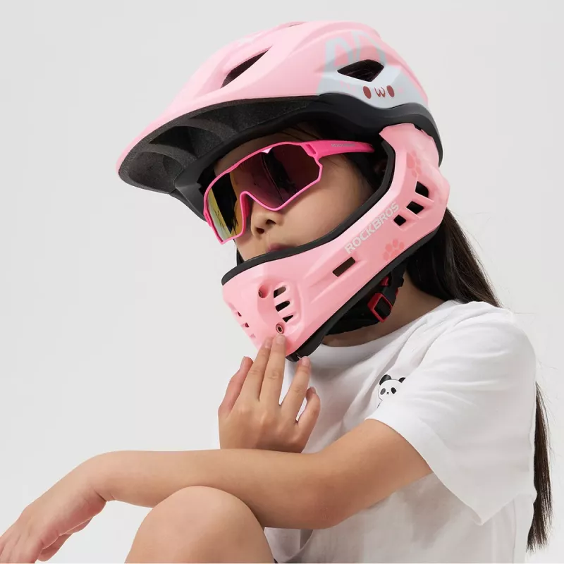 ROCKBROS TT-32002 Rabbit kinderhelm met afneembare kinbescherming, maat M (54-58 cm), roze