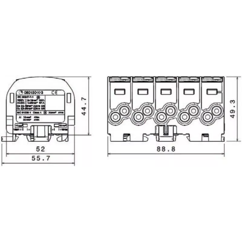 SIMET SIMBLOCK SCB 25-5X verdeelblok Al/Cu 1x25mm² ingang 5x1,5-16mm² uitgang grijs