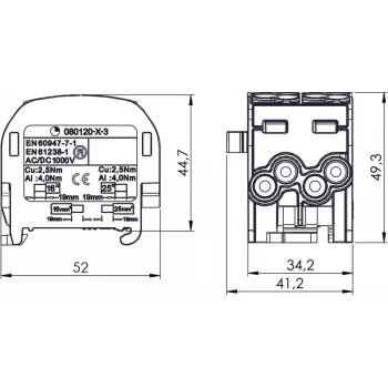 SIMET SCB 25-2 Al/Cu 80-120 SIMBLOCK verdeelblok - grijs 81505002