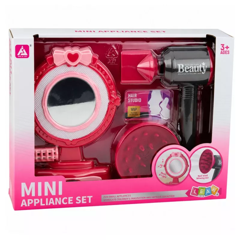 LEAN TOYS haarstylingset met föhn, spiegel, lichtjes, geluiden en accessoires