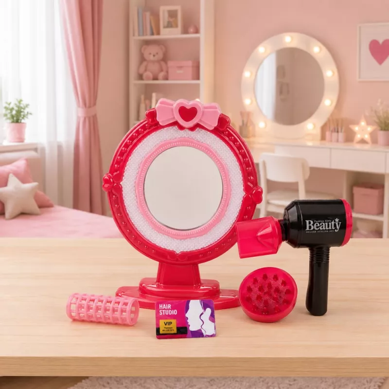 LEAN TOYS haarstylingset met föhn, spiegel, lichtjes, geluiden en accessoires