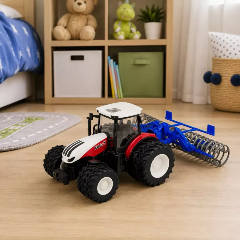 LEAN TOYS op afstand bestuurde tractor met wals RC lichtjes rood 1:24