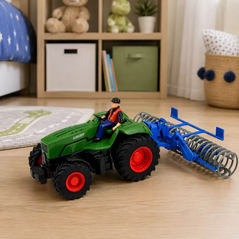 LEAN TOYS RC Groene Tractor met Wals en Boer 1:24 op afstand bestuurbaar
