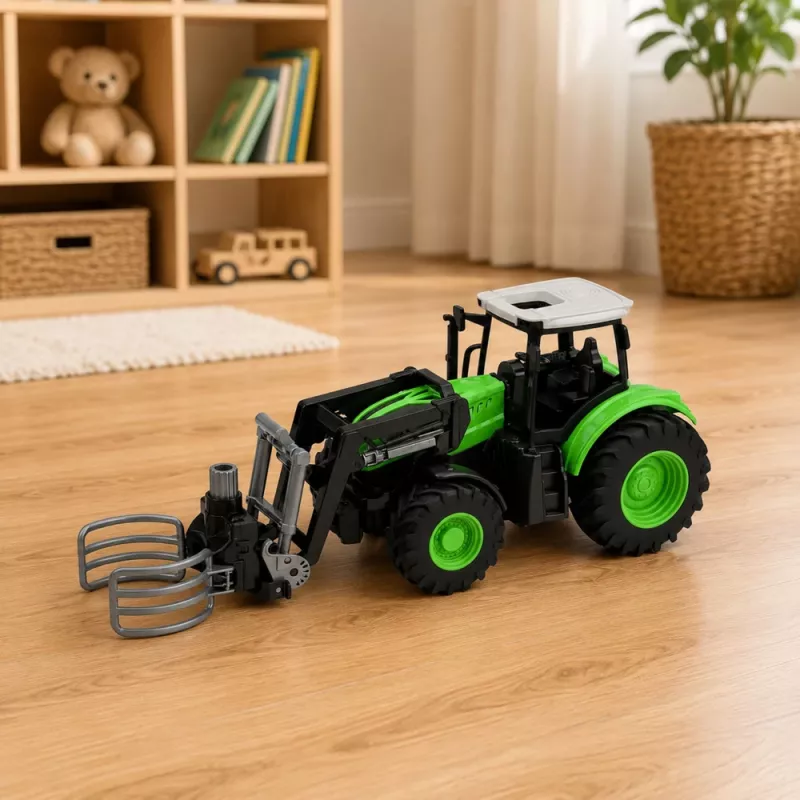 LEAN TOYS RC Tractor met Balengrijper, op afstand bestuurbaar, Lichten, Groen, 1:24