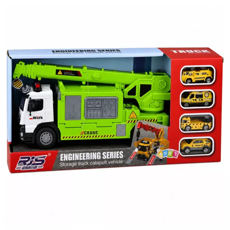 LEAN TOYS Truck met Kraan en Autotransporter Licht Geluid Groen