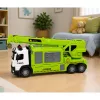 LEAN TOYS Truck met Kraan en Autotransporter Licht Geluid Groen