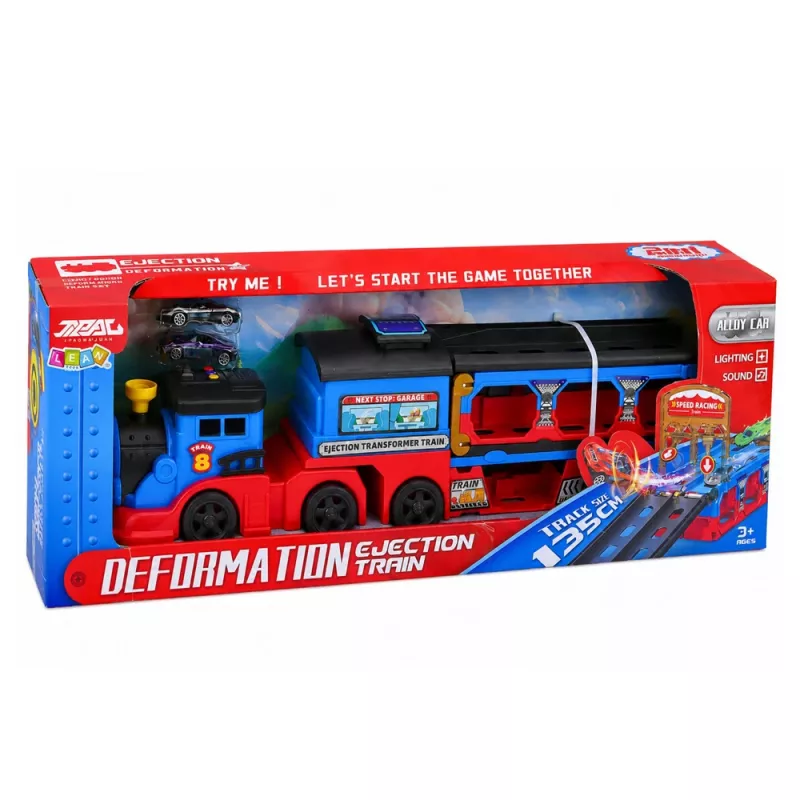 LEAN TOYS Locomotief Transporter met Auto's, Rails, Lanceerbaan, Lichten en Geluiden