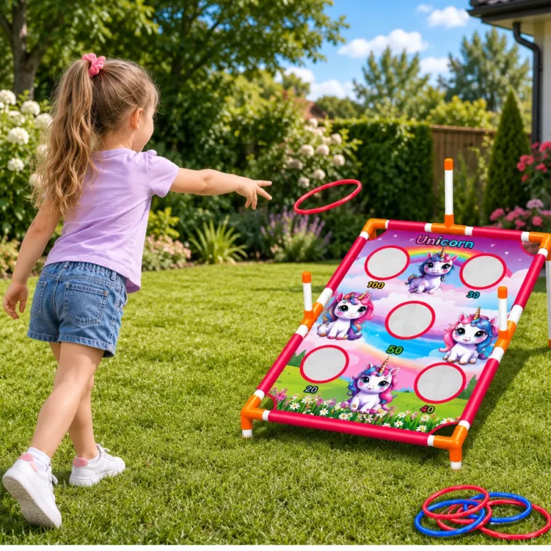 LEAN TOYS 4-in-1 Eenhoorn Ringgooispel met Ringen en Schijven
