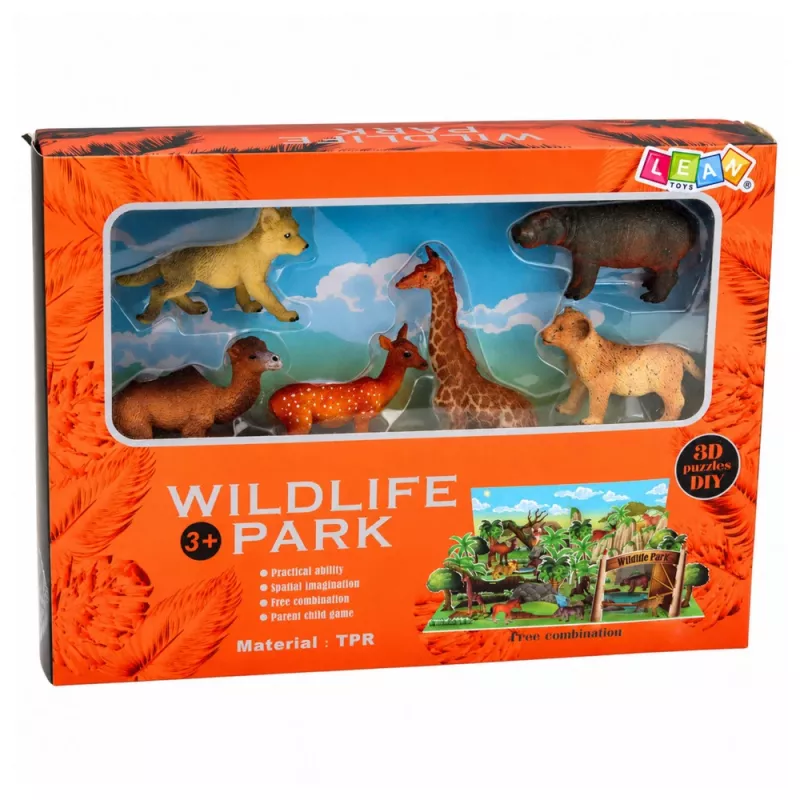 LEAN TOYS Set Wilde Dieren Figuren Vos Giraffe Nijlpaard Hert Park 3D-Bord