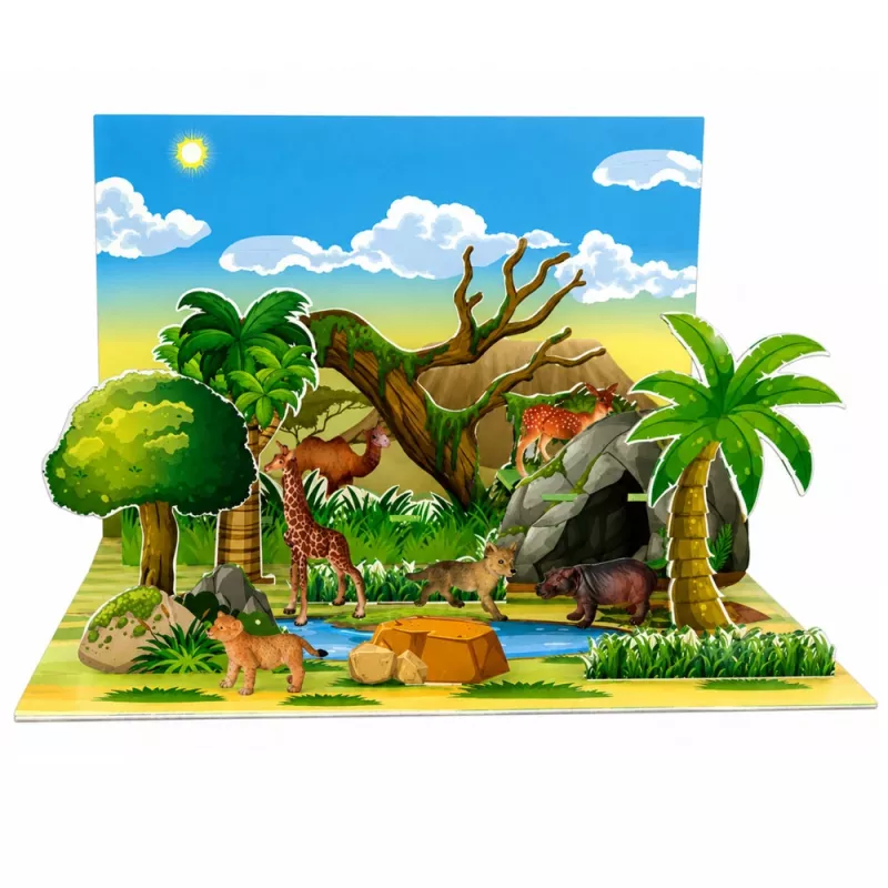 LEAN TOYS Set Wilde Dieren Figuren Vos Giraffe Nijlpaard Hert Park 3D-Bord