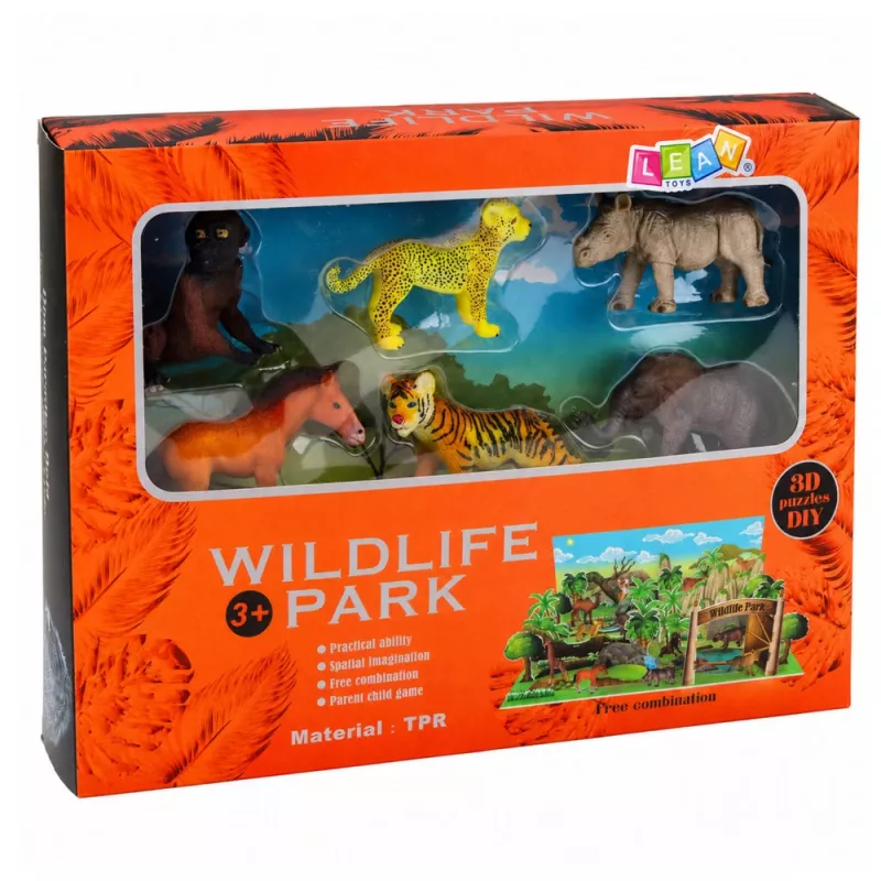 LEAN TOYS Set Wilde Dieren Figuren Luipaard Tijger Olifant Paard Park 3D-Bord