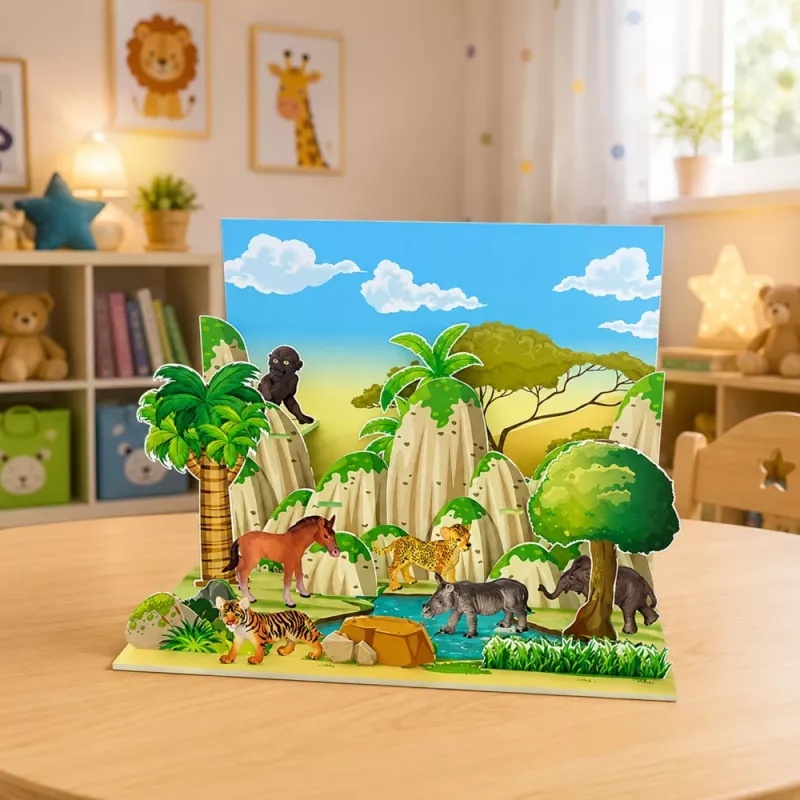 LEAN TOYS Set Wilde Dieren Figuren Luipaard Tijger Olifant Paard Park 3D-Bord
