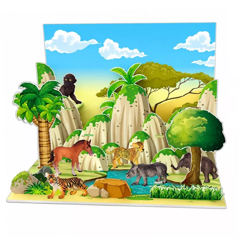 LEAN TOYS Set Wilde Dieren Figuren Luipaard Tijger Olifant Paard Park 3D-Bord