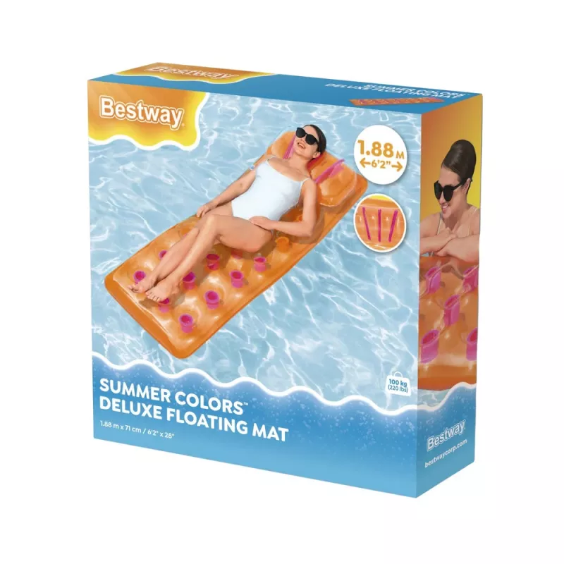 Bestway 43015 Opblaasbare Luchtmatras voor Zwembad, Oranje, 183x69x15 cm