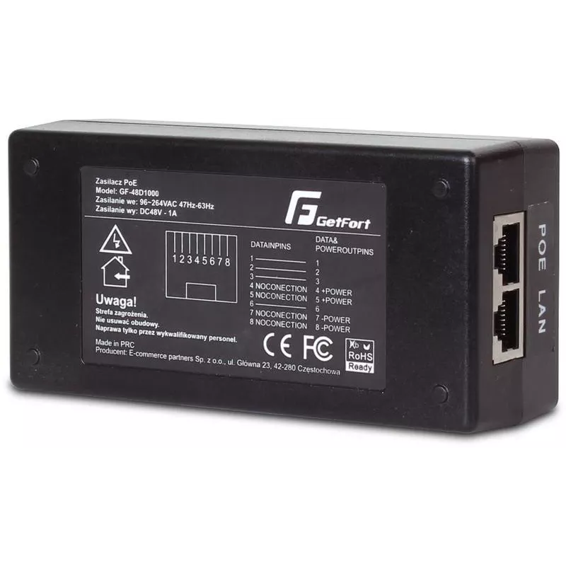 GETFORT GF-48-60W-G Gigabit PoE-adapter voeding
