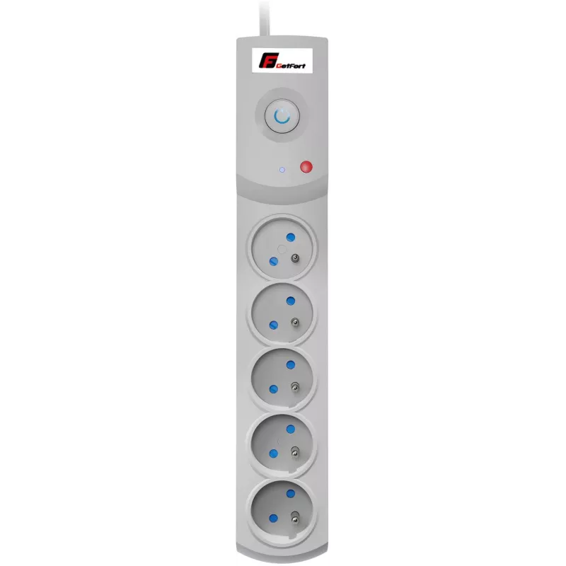 Getfort 5P-1.5M-G overspanningsbeveiliging stekkerdoos, 5 stopcontacten, 1,5 m kabel, grijs