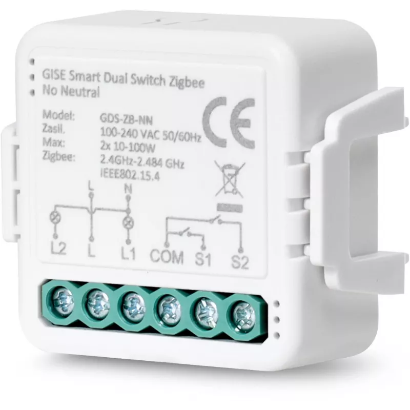 GISE slimme dubbelrelais-module (zonder nuldraad) Zigbee Tuya GDS-ZB-NN