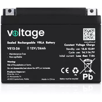 VOLTAGE AGM accu 12V 26Ah VE12-26 (6-9 jaar levensduur)