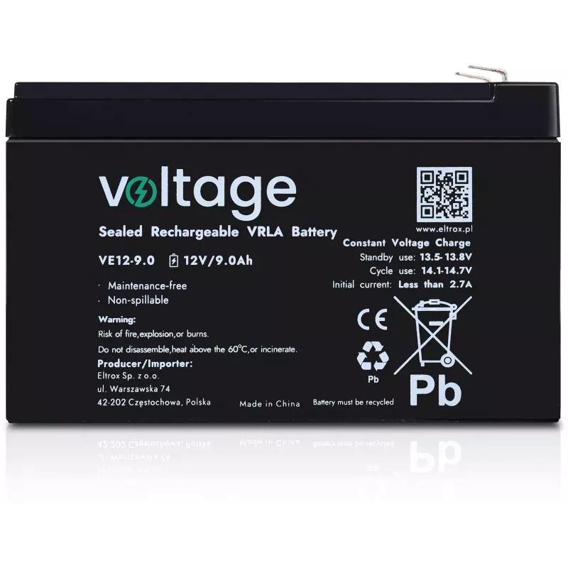 VOLTAGE AGM accu 12V 9Ah VE12-9.0 (6-9 jaar levensduur)