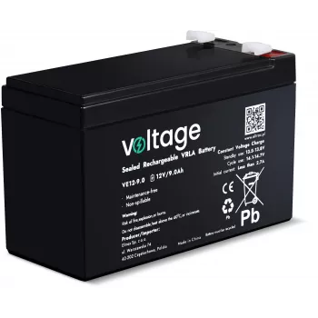 VOLTAGE AGM accu 12V 9Ah VE12-9.0 (6-9 jaar levensduur)