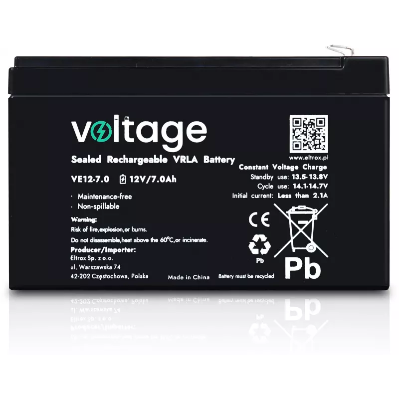 VOLTAGE AGM accu 12V 7Ah VE12-7.0 (6-9 jaar levensduur)
