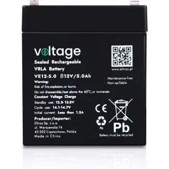 Voltage AGM accu 12V 5Ah VE12-5.0 (6-9 jaar levensduur)