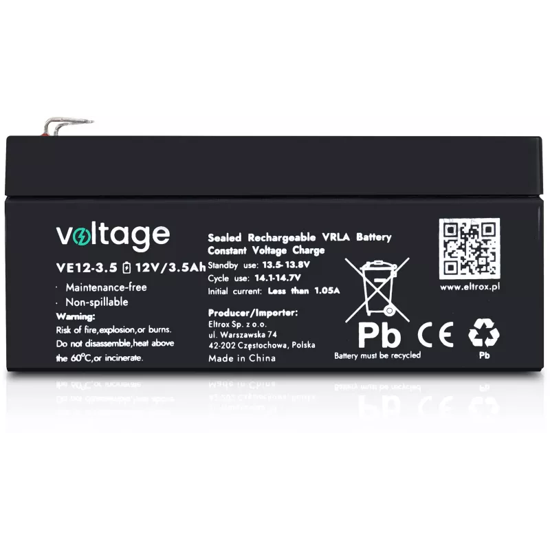 VOLTAGE AGM accu 12V 3,5Ah VE12-3.5 (6-9 jaar levensduur)