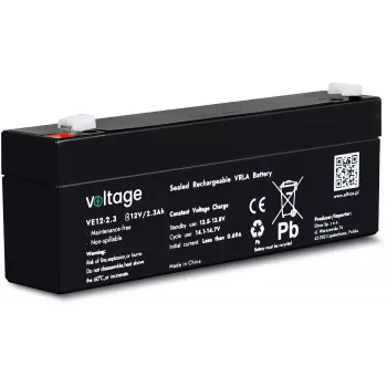VOLTAGE AGM accu 12V 2,3Ah VE12-2.3 (6-9 jaar levensduur)