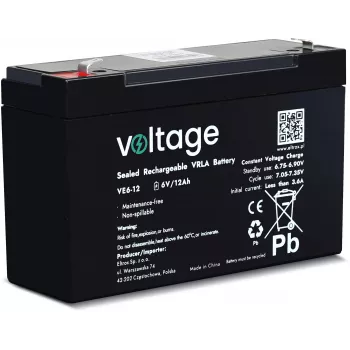 VOLTAGE AGM accu 6V 12Ah VE6-12 (6-9 jaar levensduur)