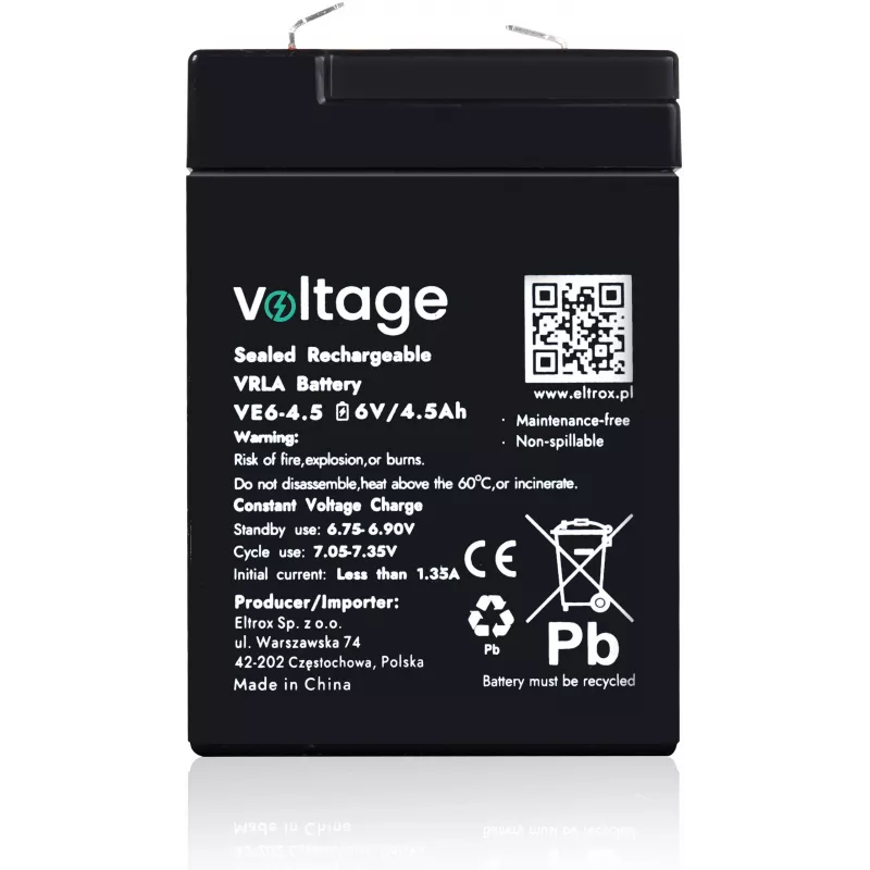 VOLTAGE AGM accu 6V 4,5Ah VE6-4.5 (6-9 jaar levensduur)