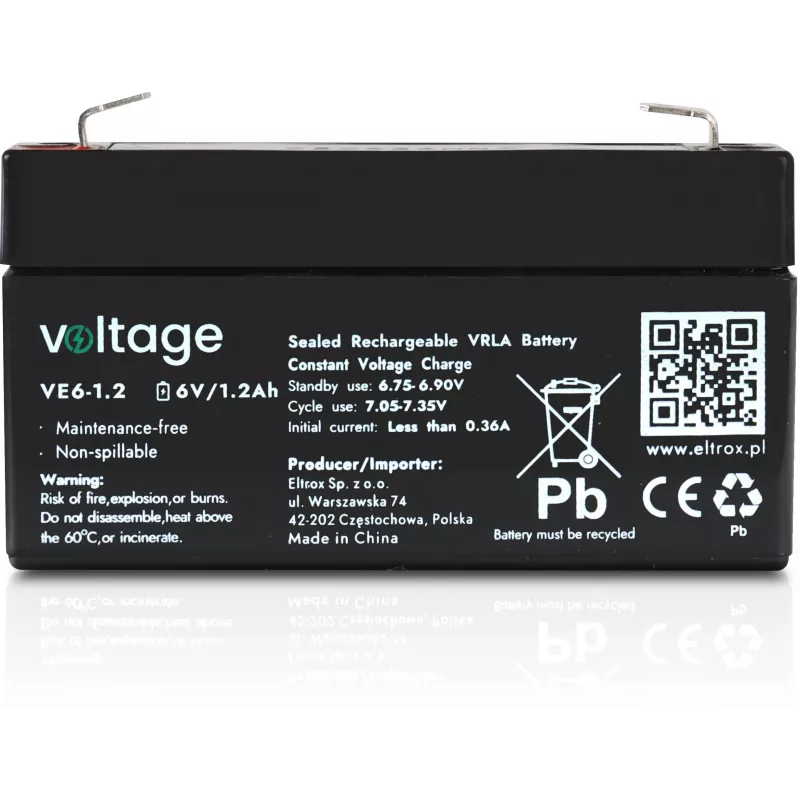 AGM-accu Voltage 6V 1,2Ah VE6-1.2 (ontwerp levensduur 6-9 jaar)