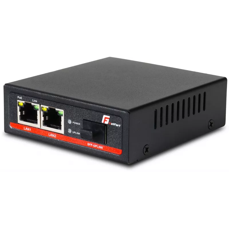 GETFORT GF-102-2PG-S-65 PoE+ mediaconverter 2-poorts Gigabit Ethernet SFP RJ-45 1000Mbps