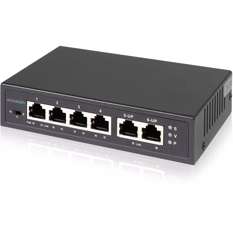 EasyCam EC-POE-SW42 6-poorts PoE switch (4 PoE + 2 uplink) 60W