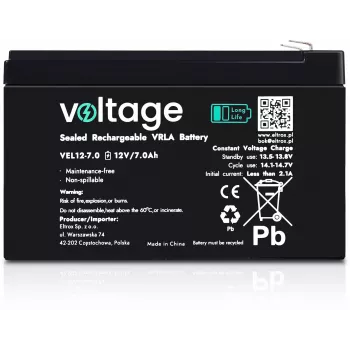 Voltage Long Life AGM accu 12V 7Ah VEL12-7.0 (15 jaar ontwerplevensduur)