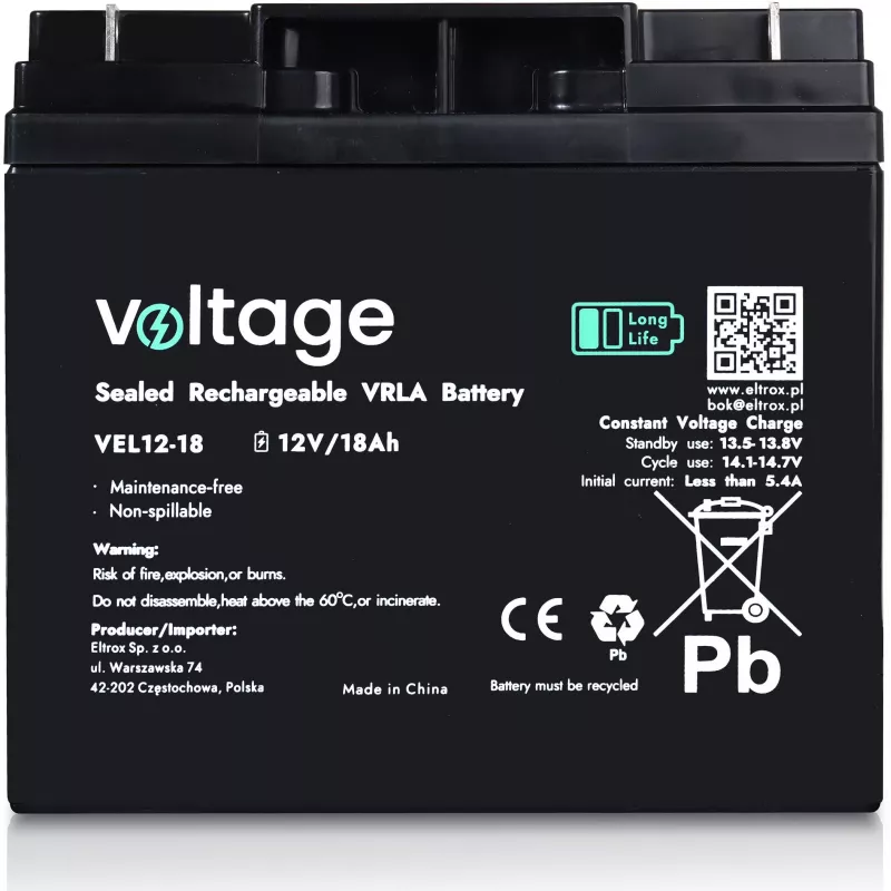 VOLTAGE AGM Long Life accu 12V 18Ah VEL12-18
