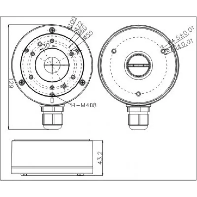 MITON MT-P1280 opbouw aftakdoos, IP54, grijs (RAL 7035), 128x80x50 mm