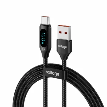 USB-A naar USB-C kabel Voltage PowerDisplay 66W 100cm zwart