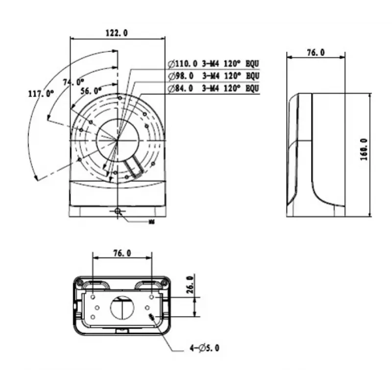 MITON MT-P203-B Aftakdoos, opbouw, ABS, grijs, IP44, 80x80x40mm