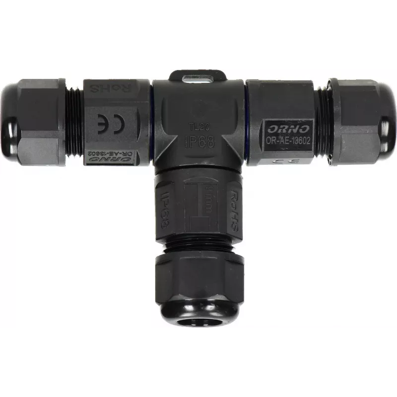 ORNO OR-AE-13602 T-verbinder IP68, 3x4mm², 450V/25A, zwart