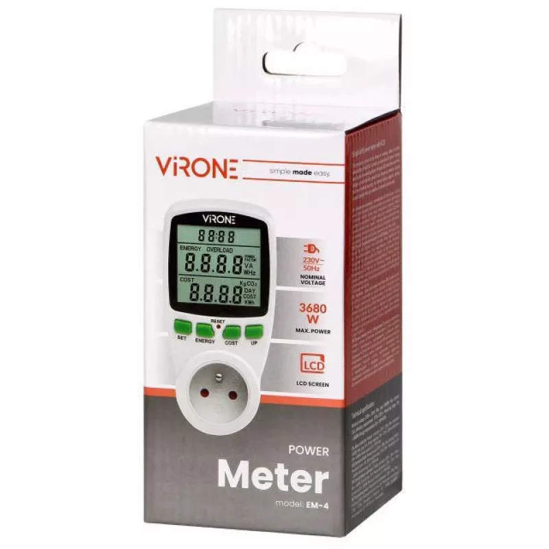 VIRONE EM-4 wattmeter met enkel tarief en energieberekenaar