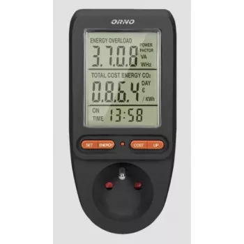 ORNO OR-WAT-435/B Energiekostenmeter en stroomverbruiksmeter, 230V, 16A, LCD-display, zwart