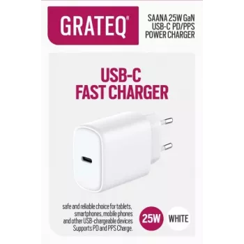 GRATEQ SAANA GaN USB-C 25W PD/PPS wandlader wit