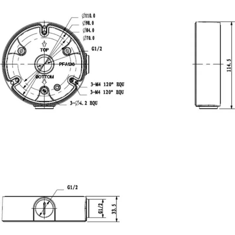 Dahua PFA136 aansluitdoos-montagebeugel voor domecamera's, wit, IP66