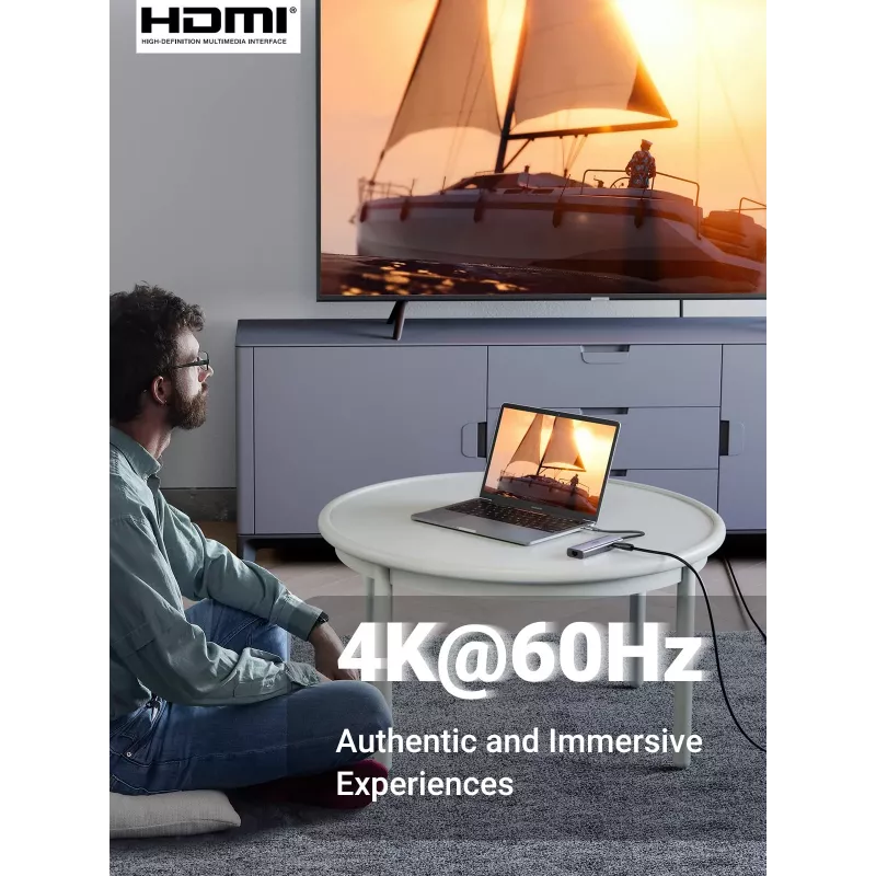 UGREEN 60515 7-in-1 USB-C-hub, 4K 60Hz HDMI, Ethernet, 100 W PD, grijs