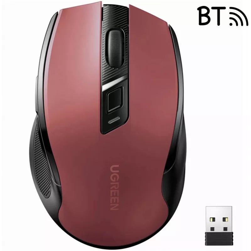 UGREEN MU006 draadloze optische muis 2.4GHz / Bluetooth 5.0 4000 DPI - rood