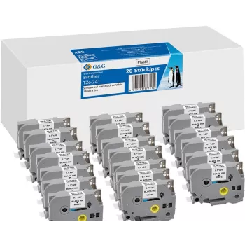 20x G&G Compatibel labelband 18mm x 8m zwart op wit voor Brother TZe-241 (21570)