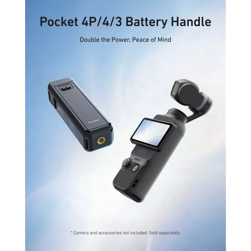 TELESIN 5000mAh accugrip powerbank voor DJI Osmo Pocket 3 / 4, USB-C, zwart